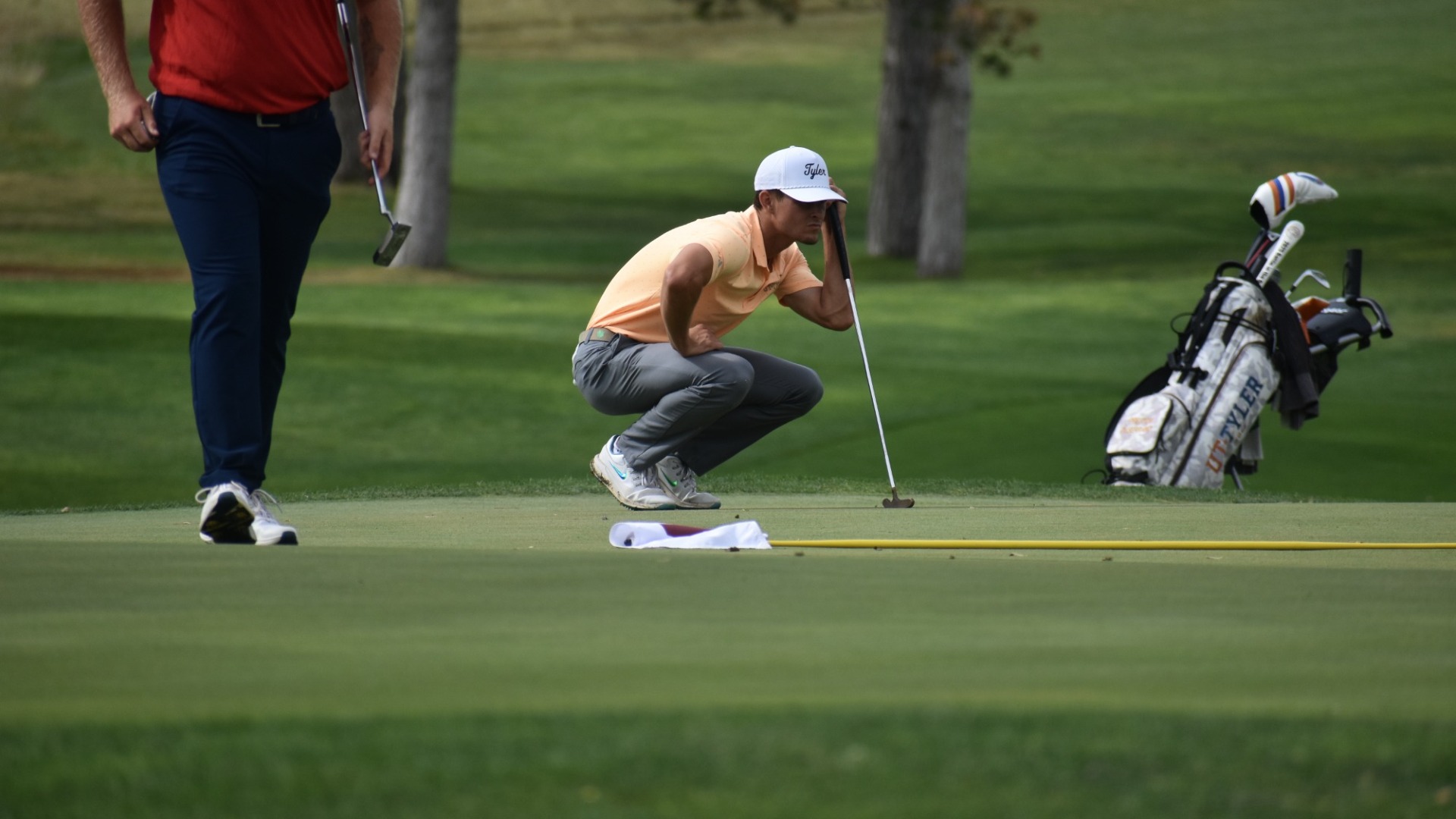 Preston DeSerrano lines up a putt at the Ryan Palmer Foundation Invite in Amarillo, Texas.