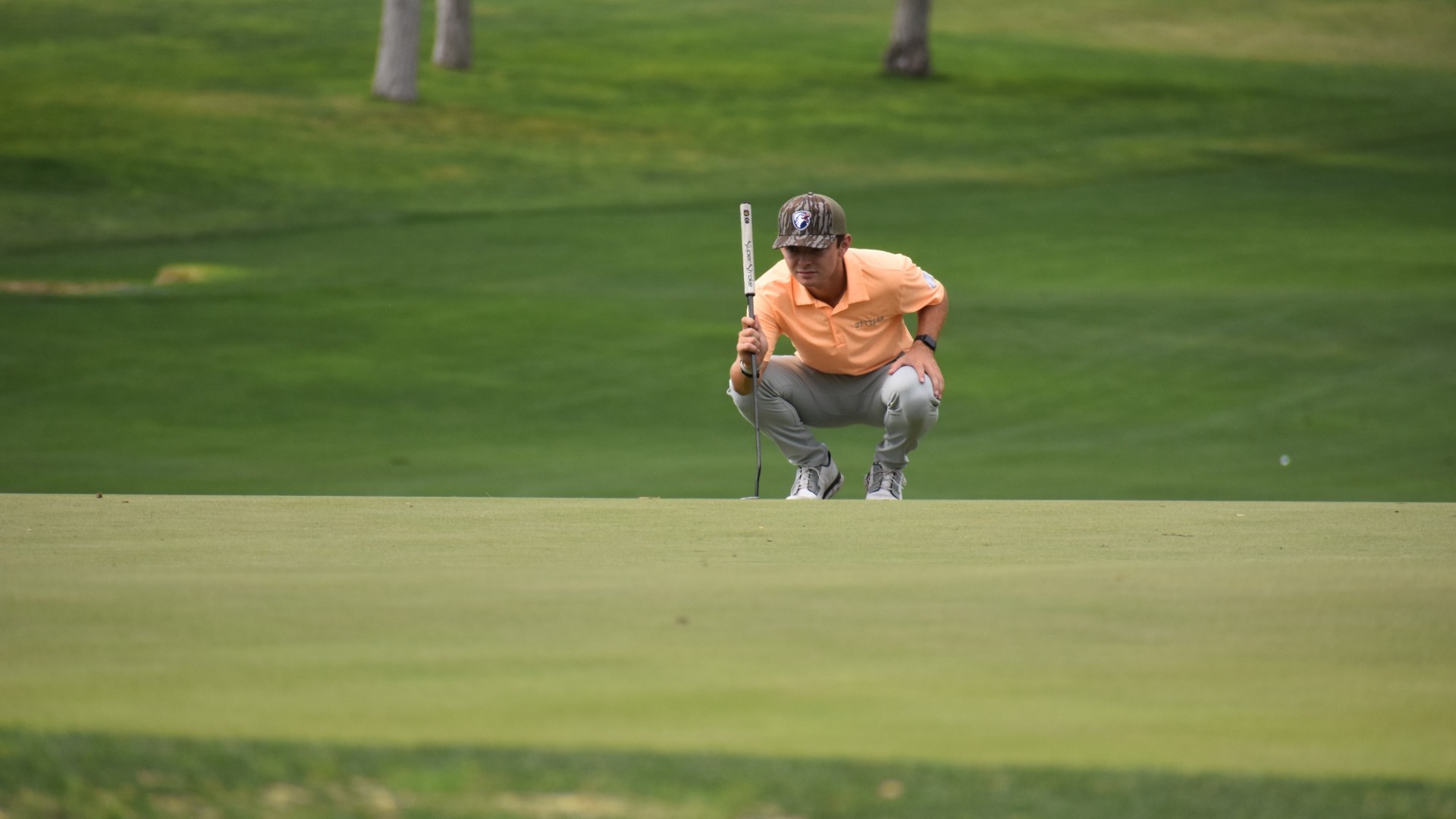Preston Chabaud lines up a putt at the Ryan Palmer Foundation Invite in round one.