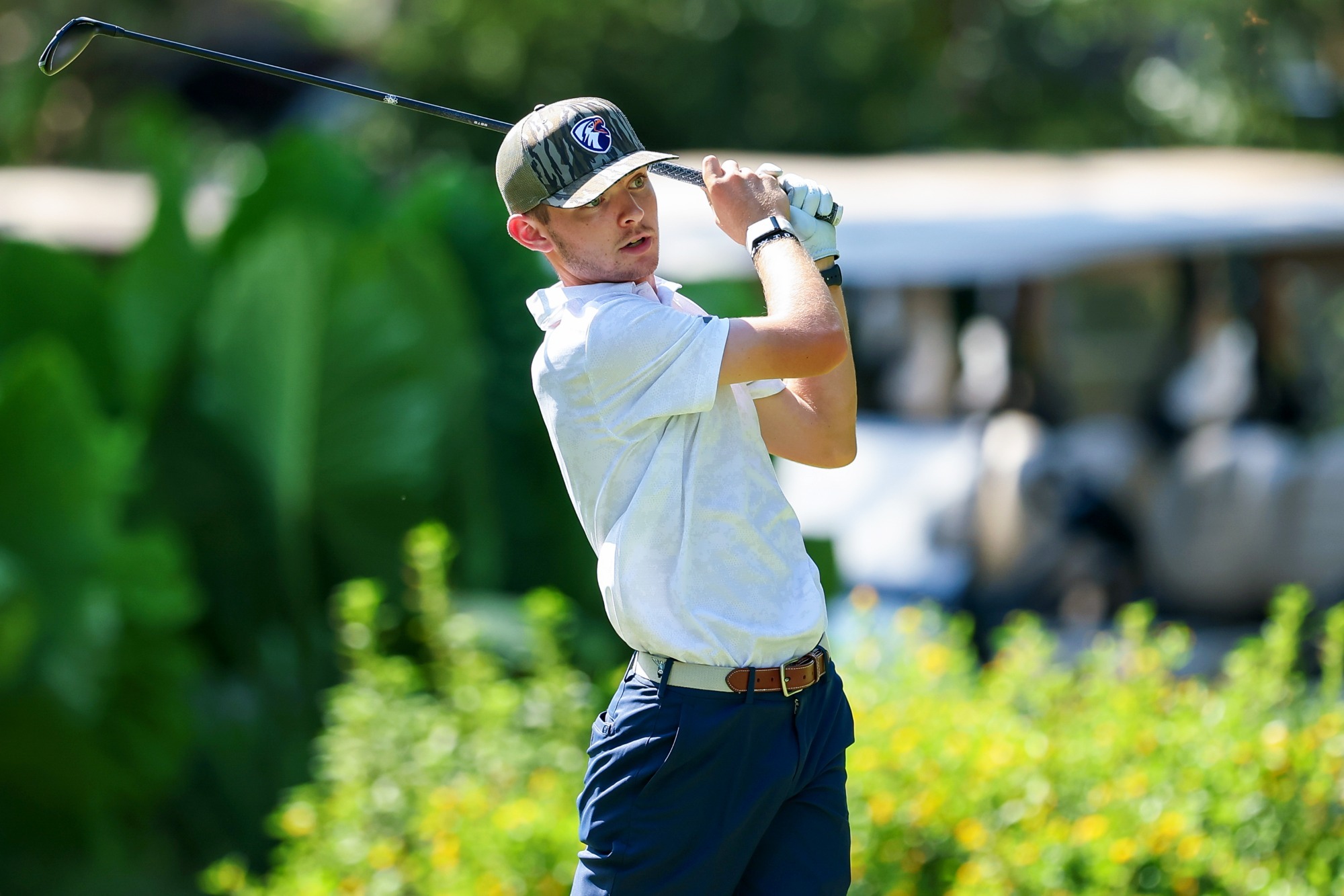 Preston Chabaud prepares for a tee shot at Hollytree Country Club. 