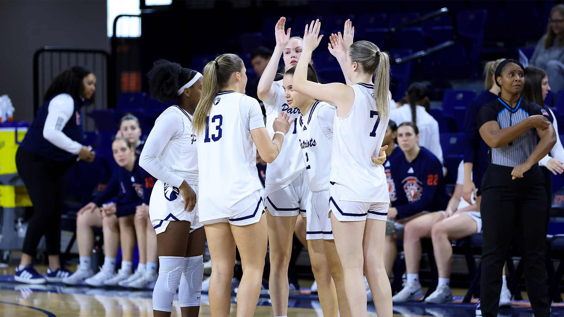 UT Tyler huddles up prior to taking on Dallas Christian