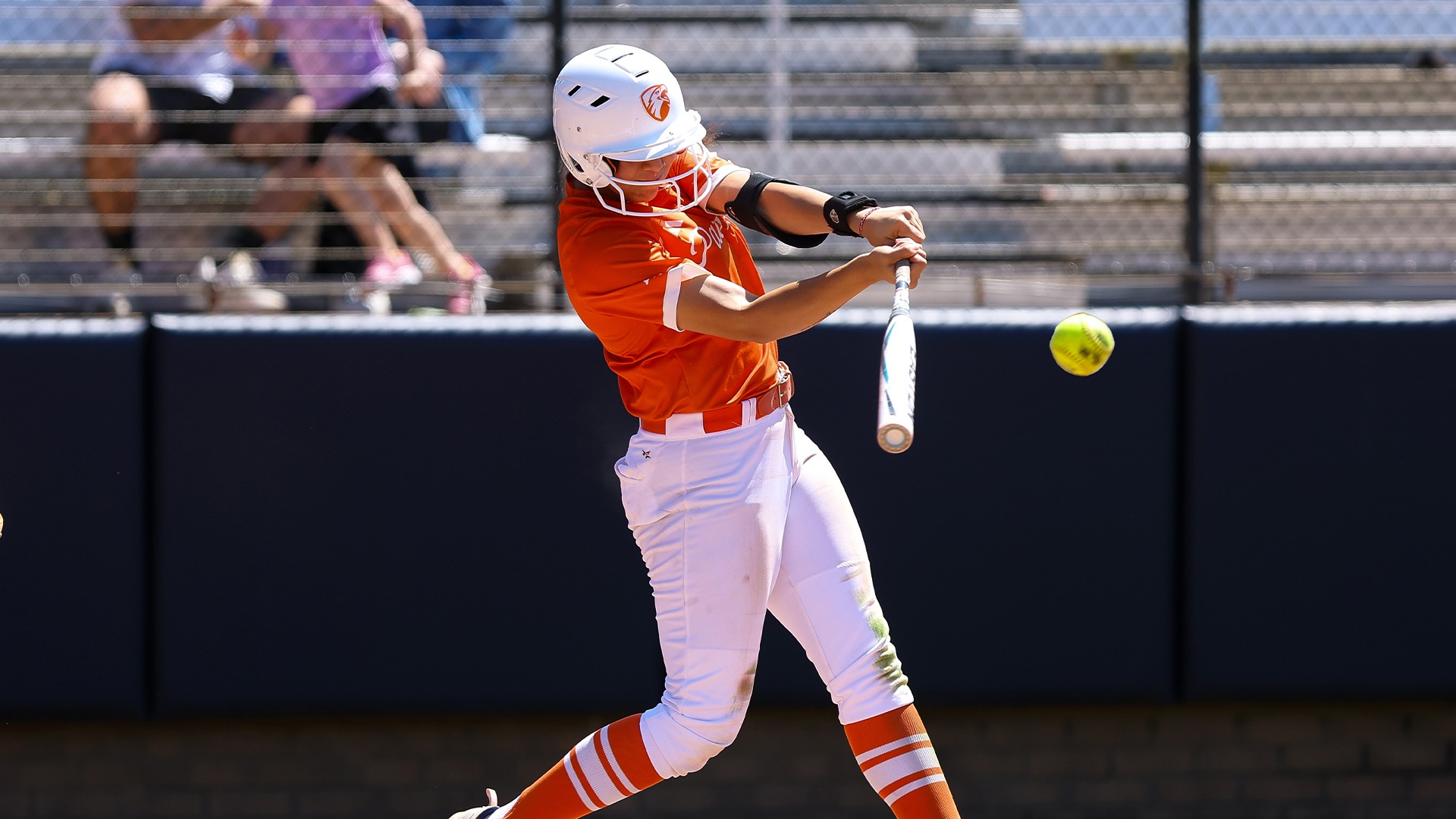 Kaelyn Lerma drives a pitch against Oklahoma Christian
