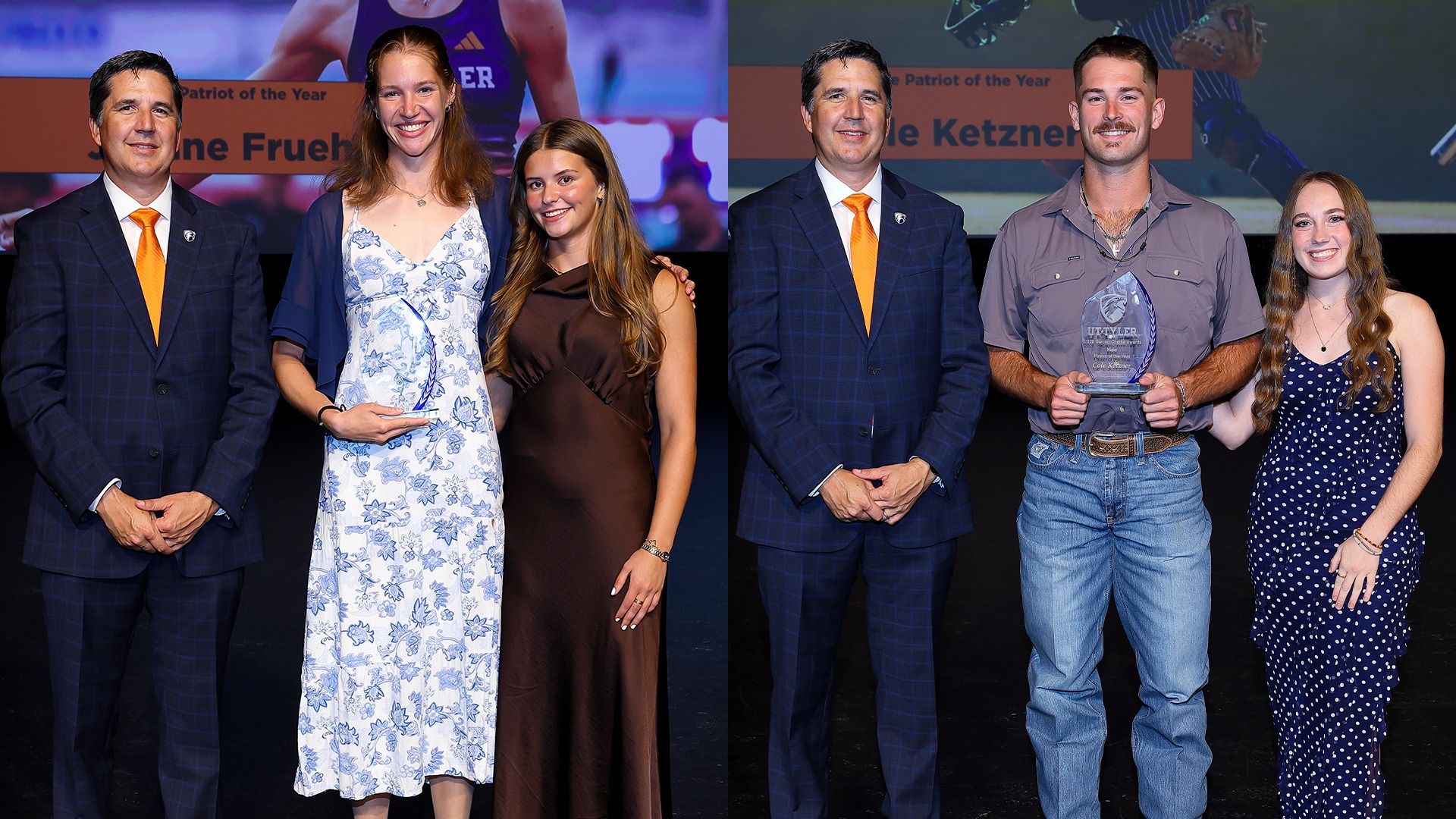 Juliane Frueh and Cole Ketzner won the UT Tyler Male and Female Athlete of the Year awards.