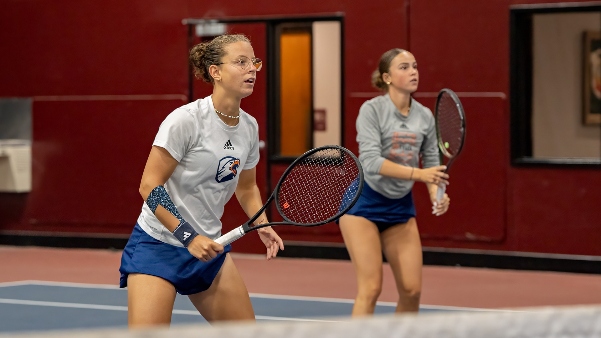 Yona Bancarel and Natalia Gorzny play a doubles point in the LSC Semifinals against Angelo State