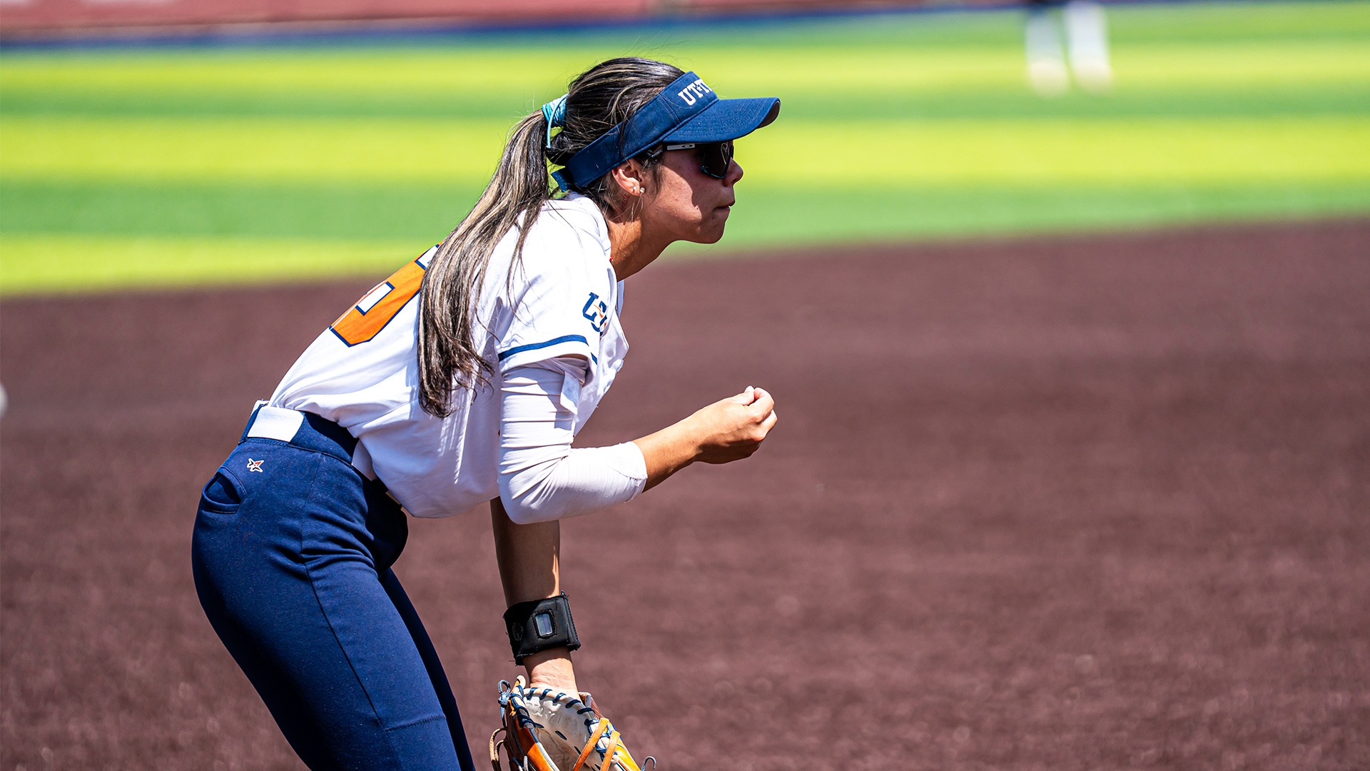 Kaylee Cavazos stands ready on defense in the NCAA South Central Regional matchup against Oklahoma Christian.