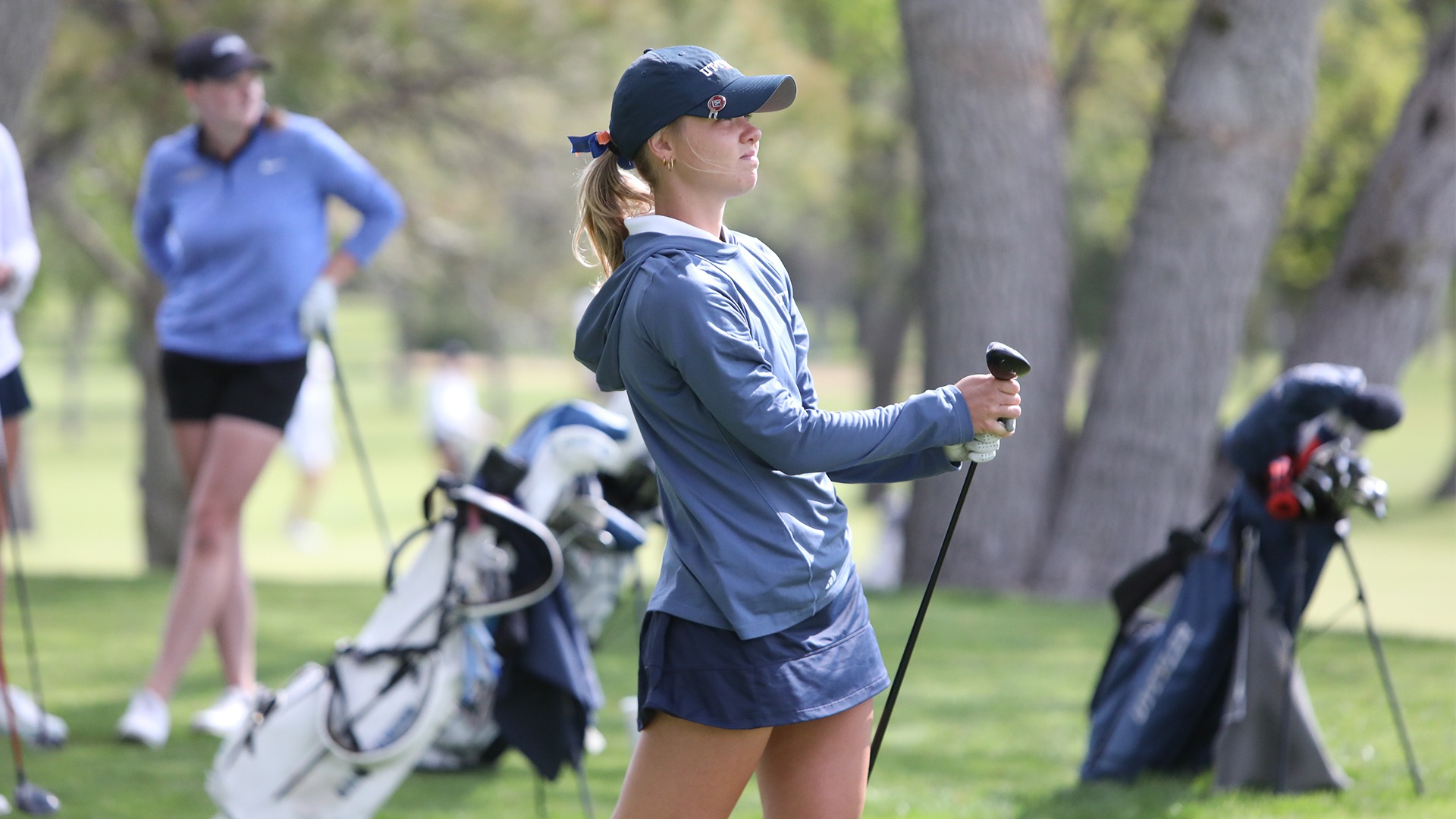 Martha Laremark reacts to a drive at the NCAA West Regional at Pueblo Country Club.