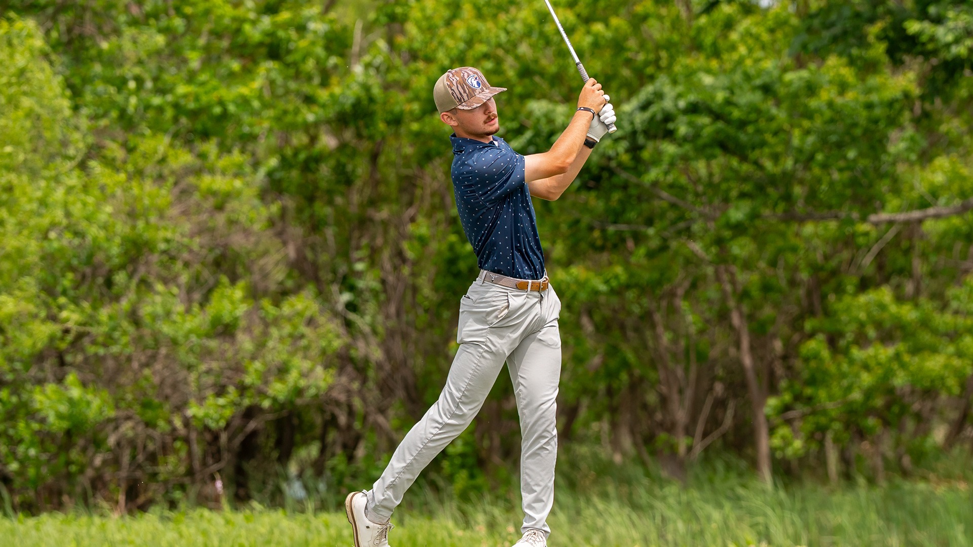 Preston Chabaud hits a tee shot at the LSC Tournament.