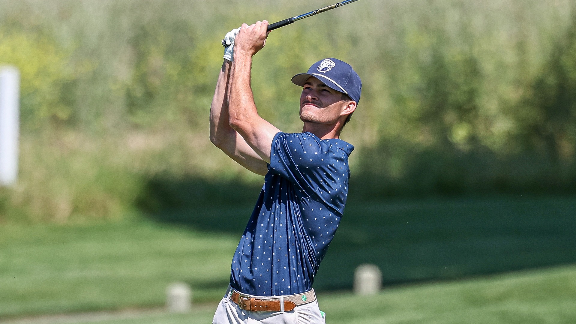 Preston DeSerrano looks at an approach shot in the NCAA Regional Tournament.