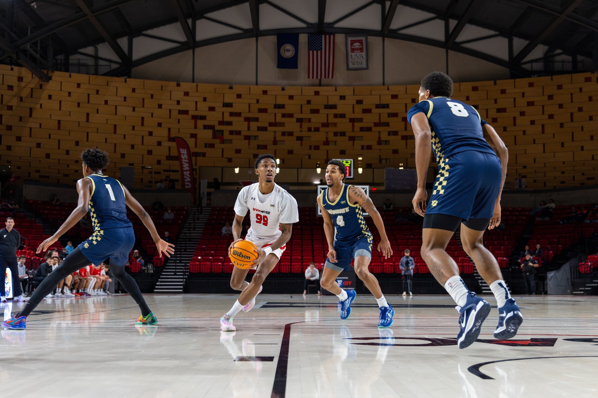 Anderson Cummins drives the ball vs Wingate -- 2025-26