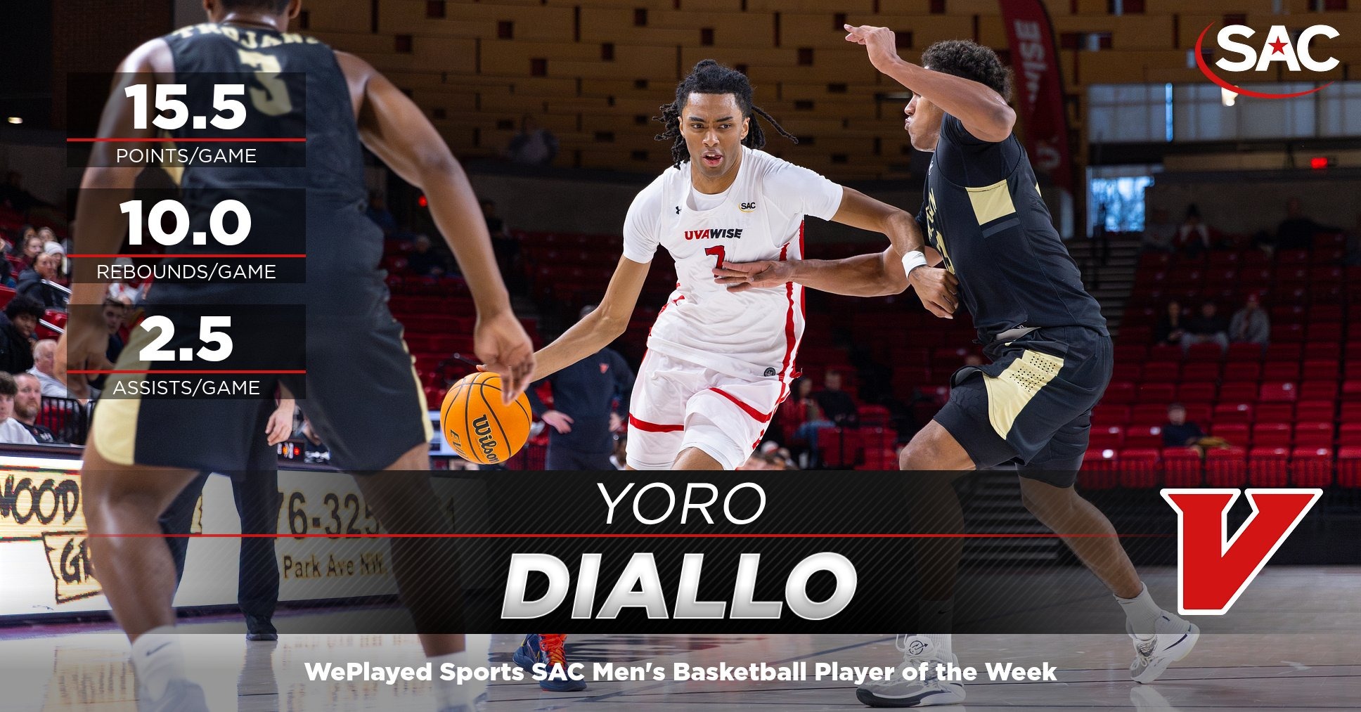 Yoro Diallo SAC Player of the Week -- showing his stats and the award