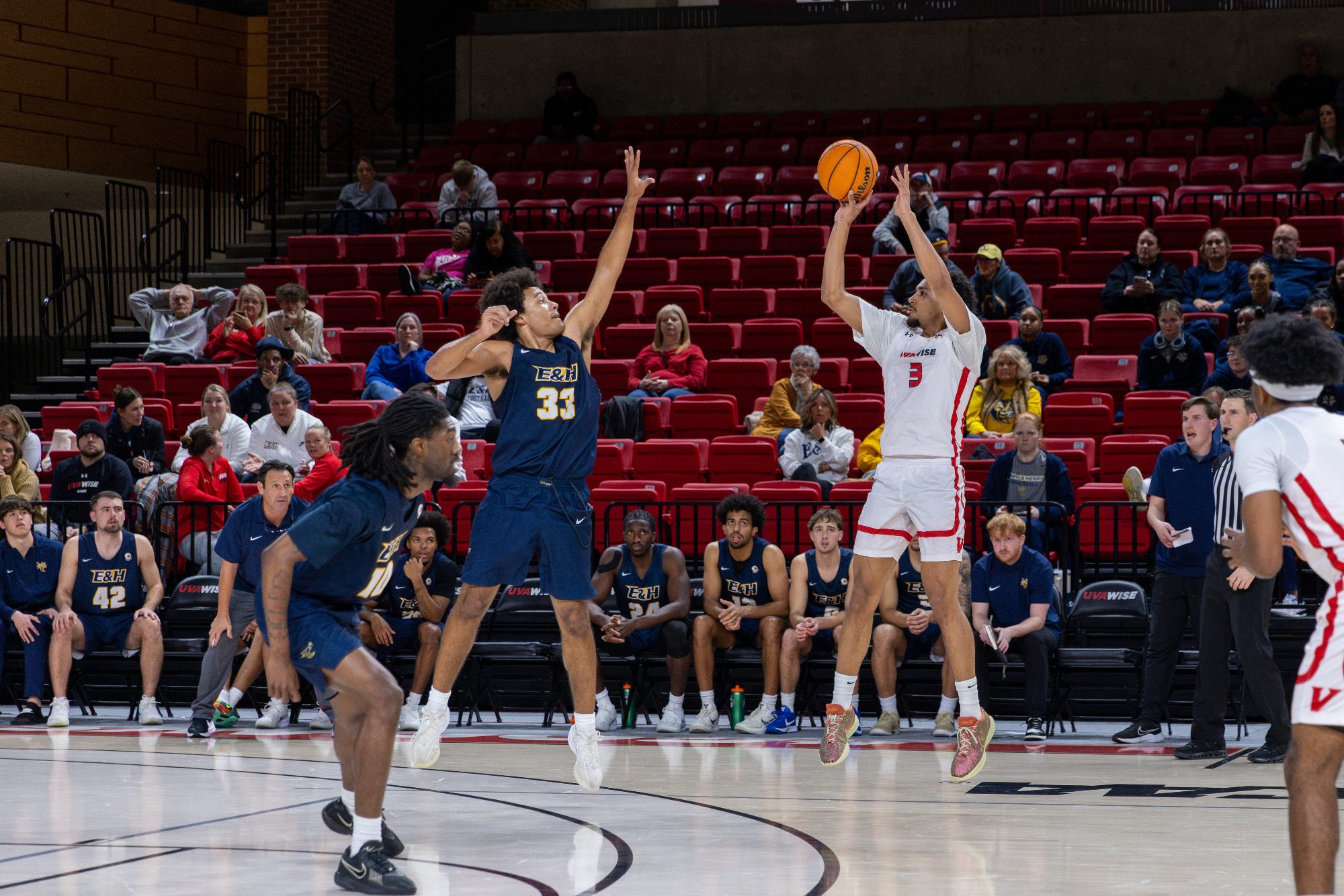 Patrick Shelley shoots the three-pointer vs Emory and Henry 2025-26