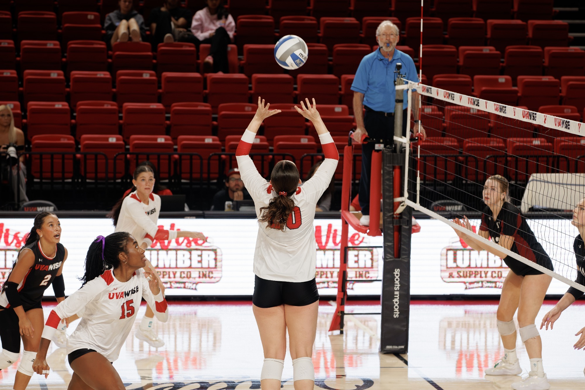 Olivia Amos sets the ball vs Lenoir-Rhyne -- Oct. 2026