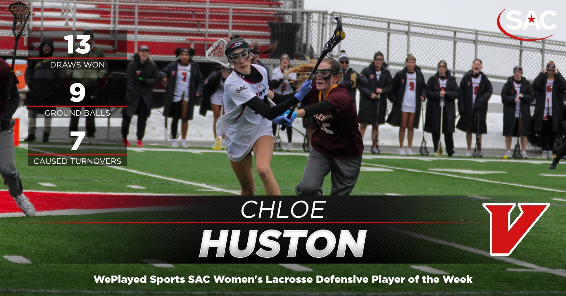 SAC women's lacrosse defensive player of the week graphic