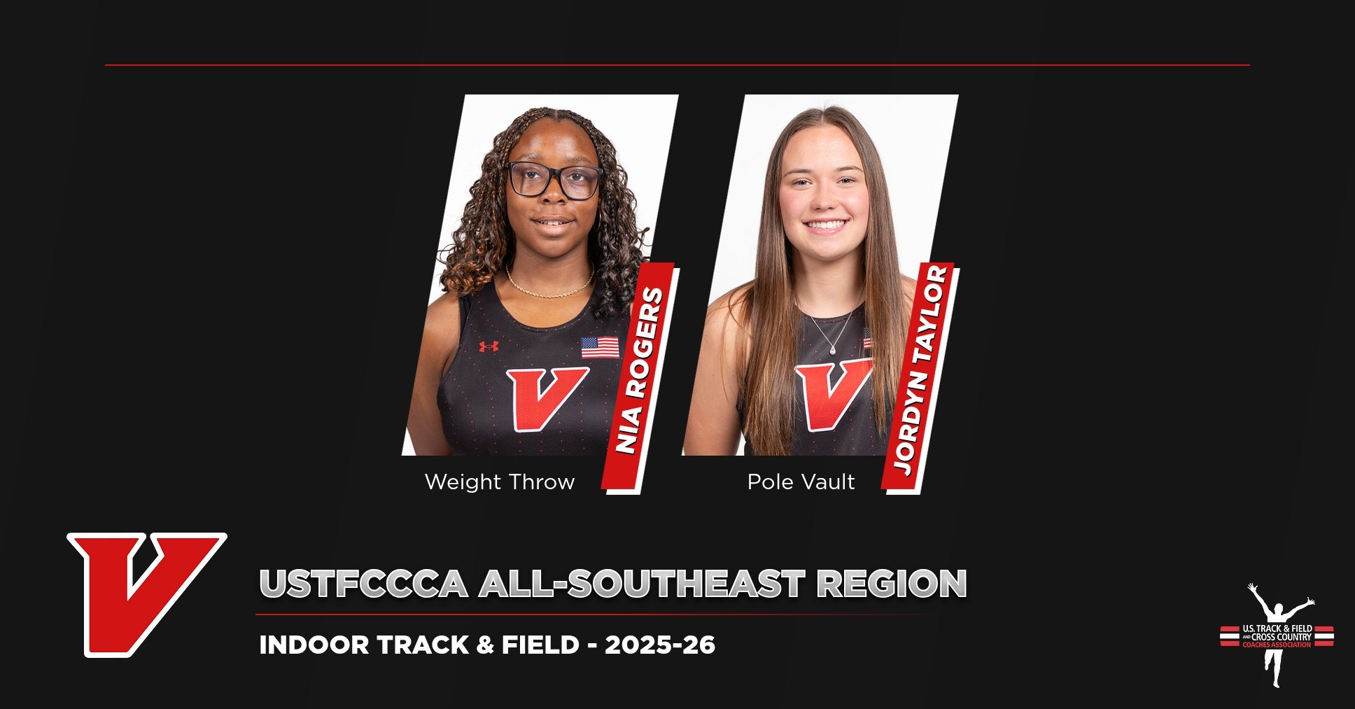 All-Region Indoor Track performers 2026 -- Nia Rogers and Jordyn Taylor headshots