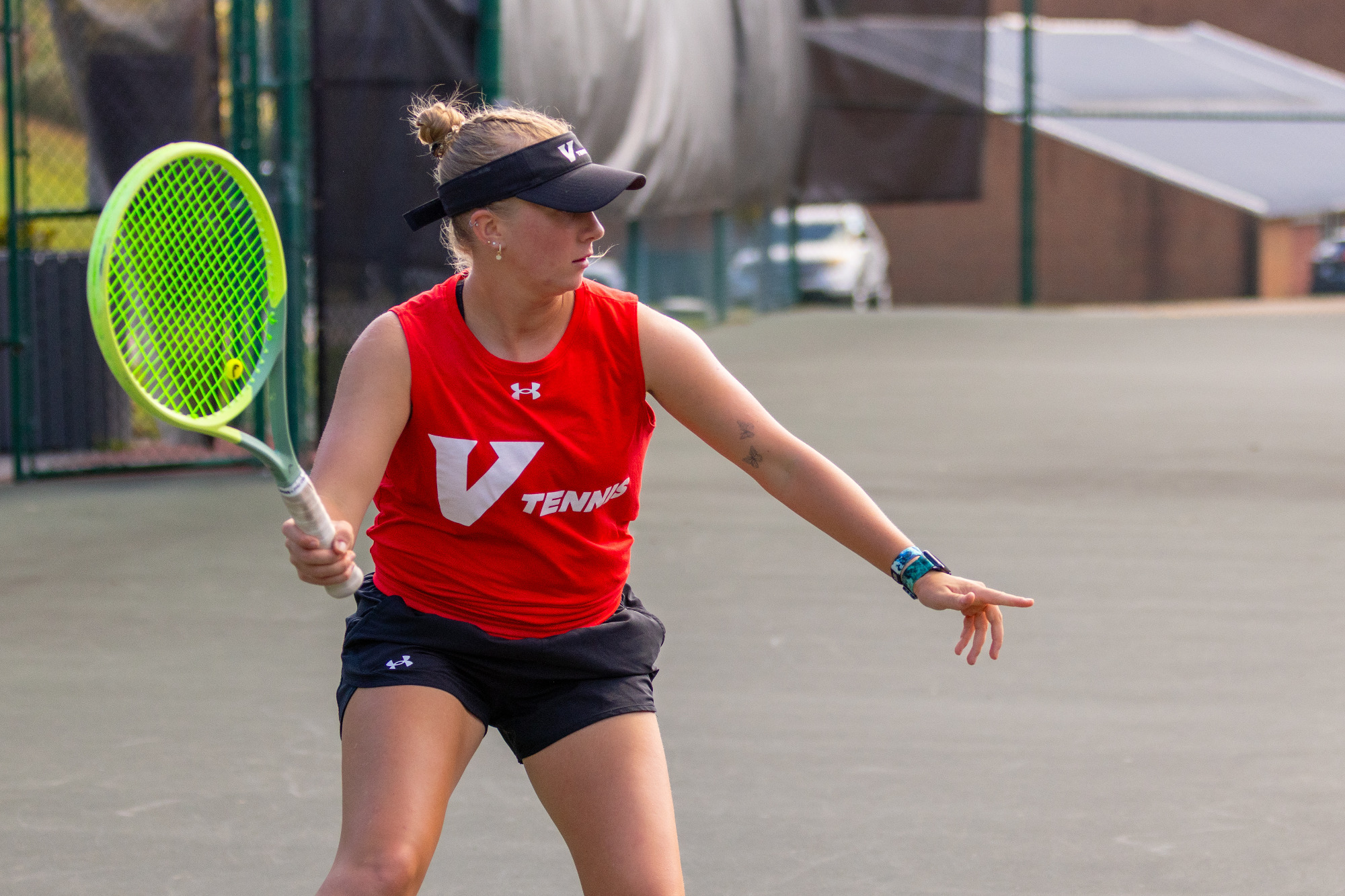 Lucy Cunliffe waits for the serve vs Southern Virginia -- 2025-26
