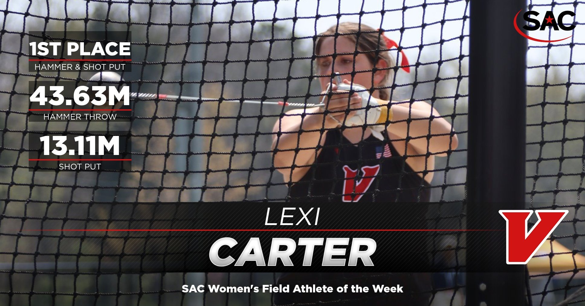 Lexi Carter - SAC Field Athlete of the Week graphic