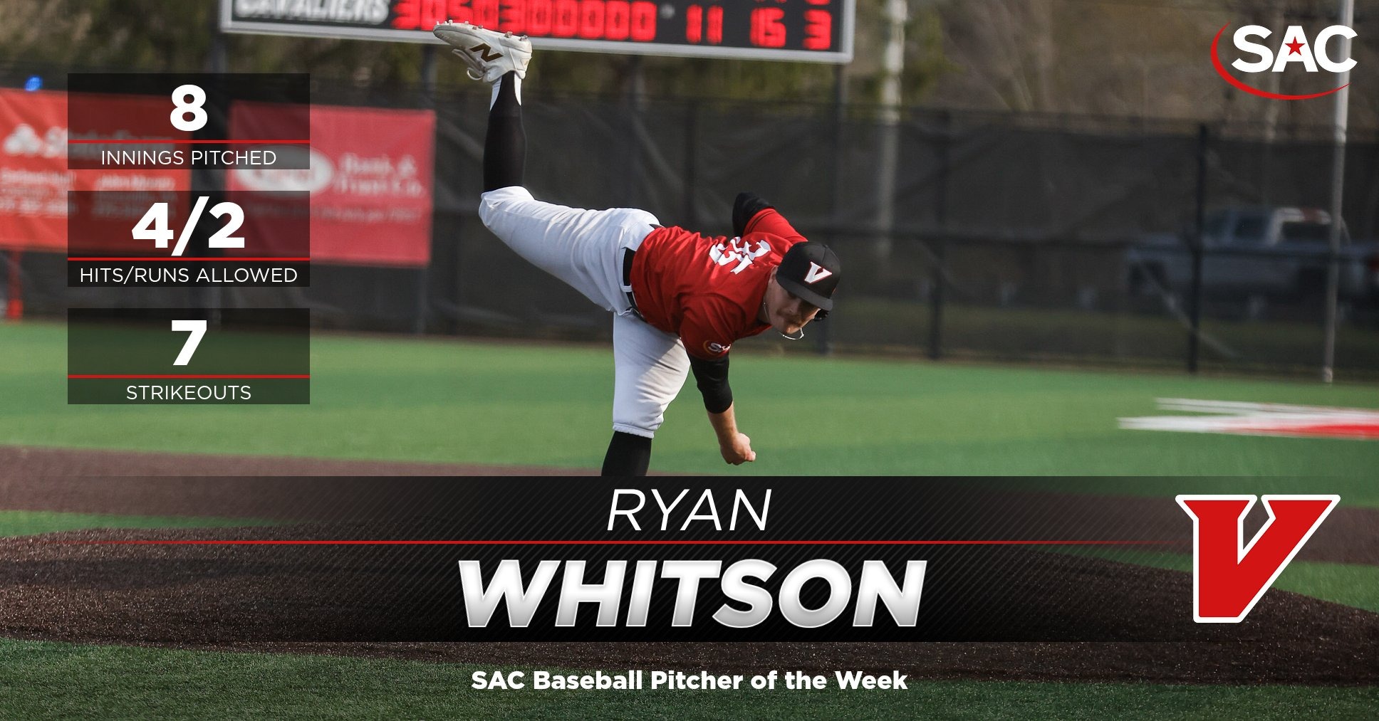 Ryan Whitson named South Atlantic Conference Pitcher of the week -- April 21 2026