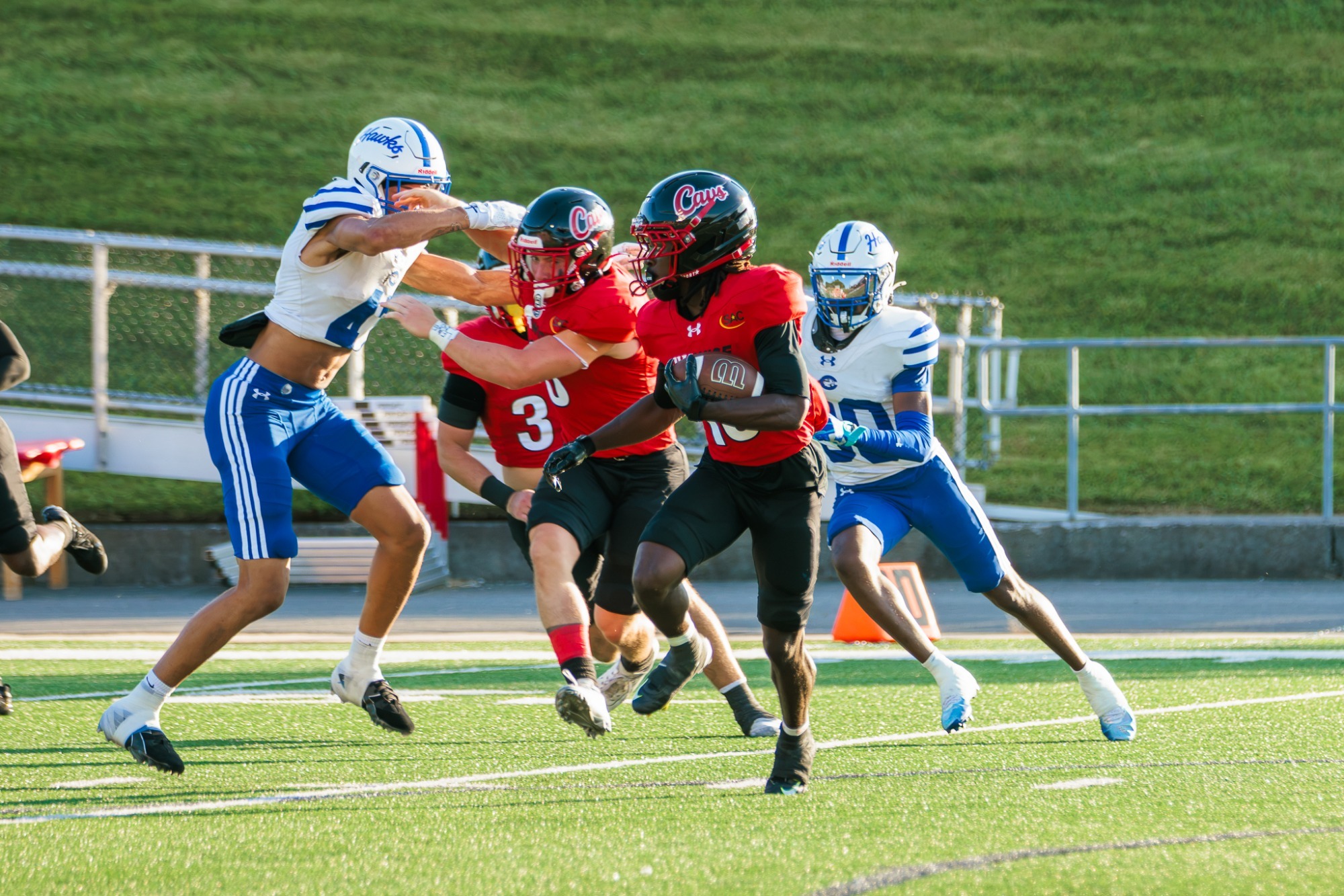 Elijah Thompson carries the ball vs Chowan - 2026