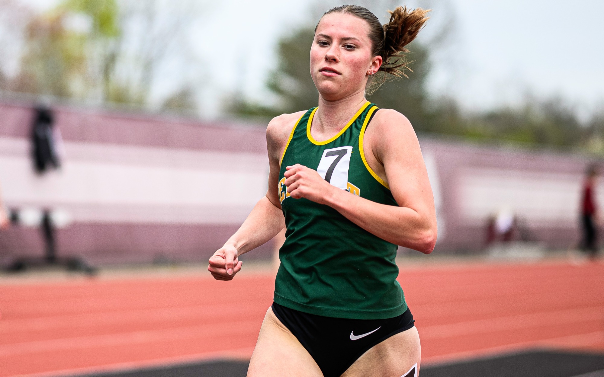 Rachel Barba finishes a mid-distance race at UMass in April of 2026