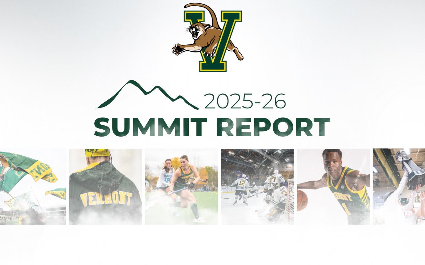 Text reading 2025-26 Summit Report. Assorted UVM action photos along the bottom