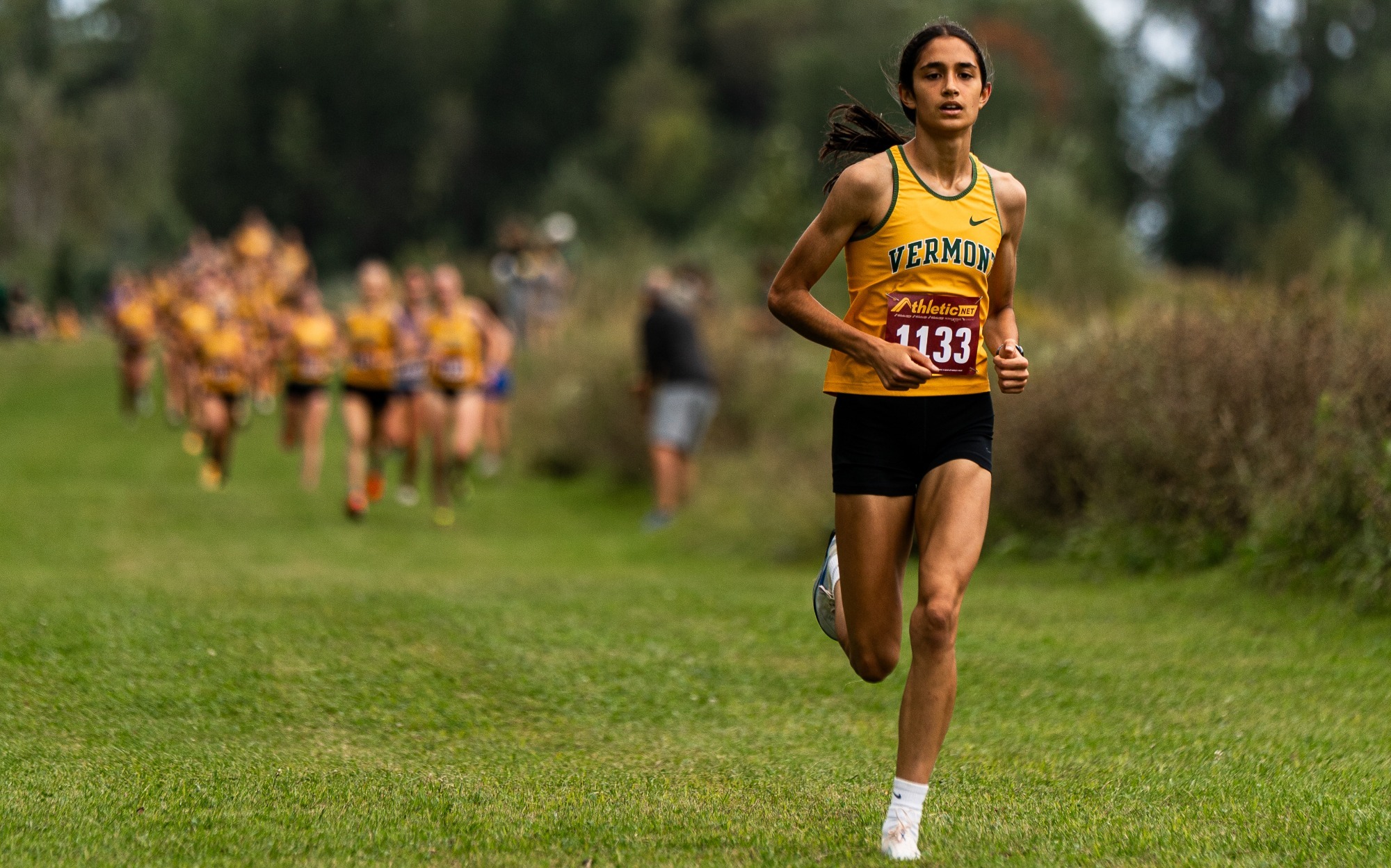 First year Zoe McNabb runs ahead of the pack on her way to her first career victory at Hard'ack Recreation 