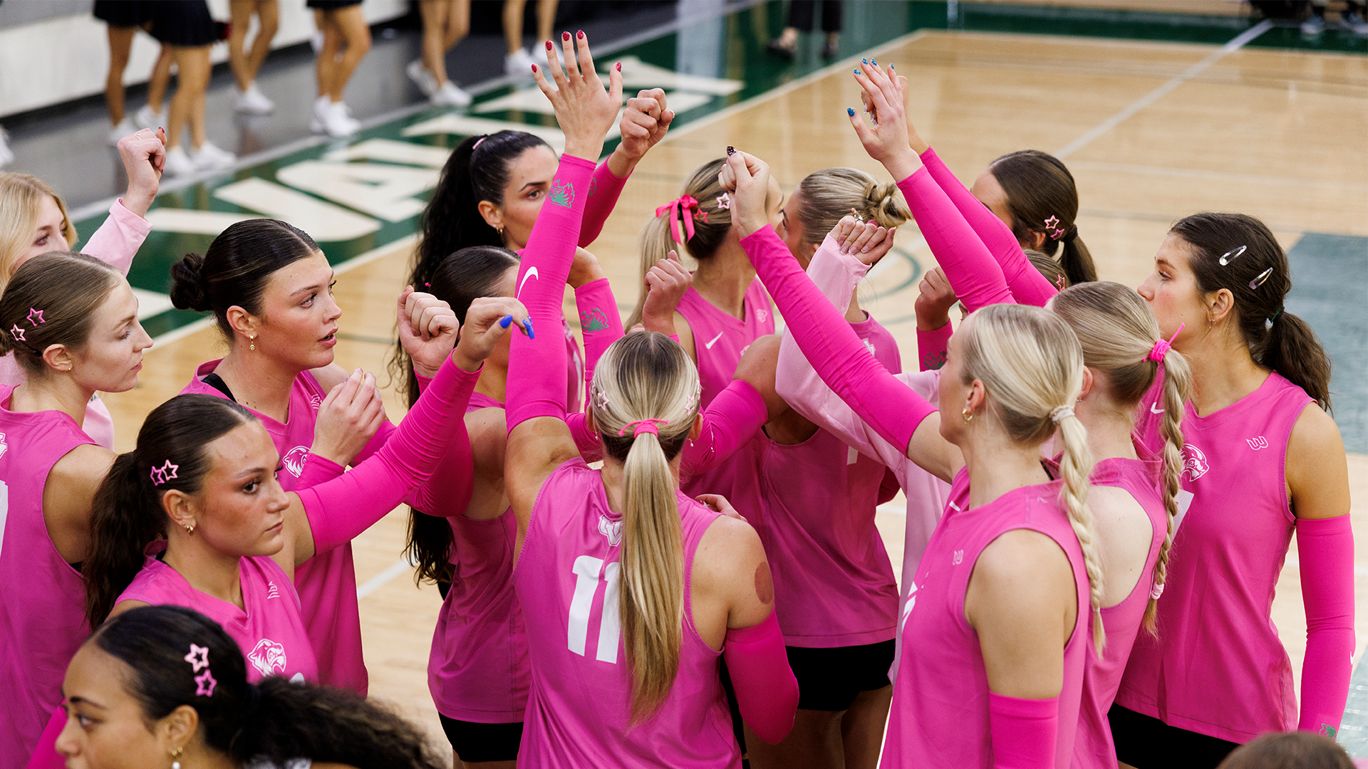 UVU breaks the huddle against Cal Poly