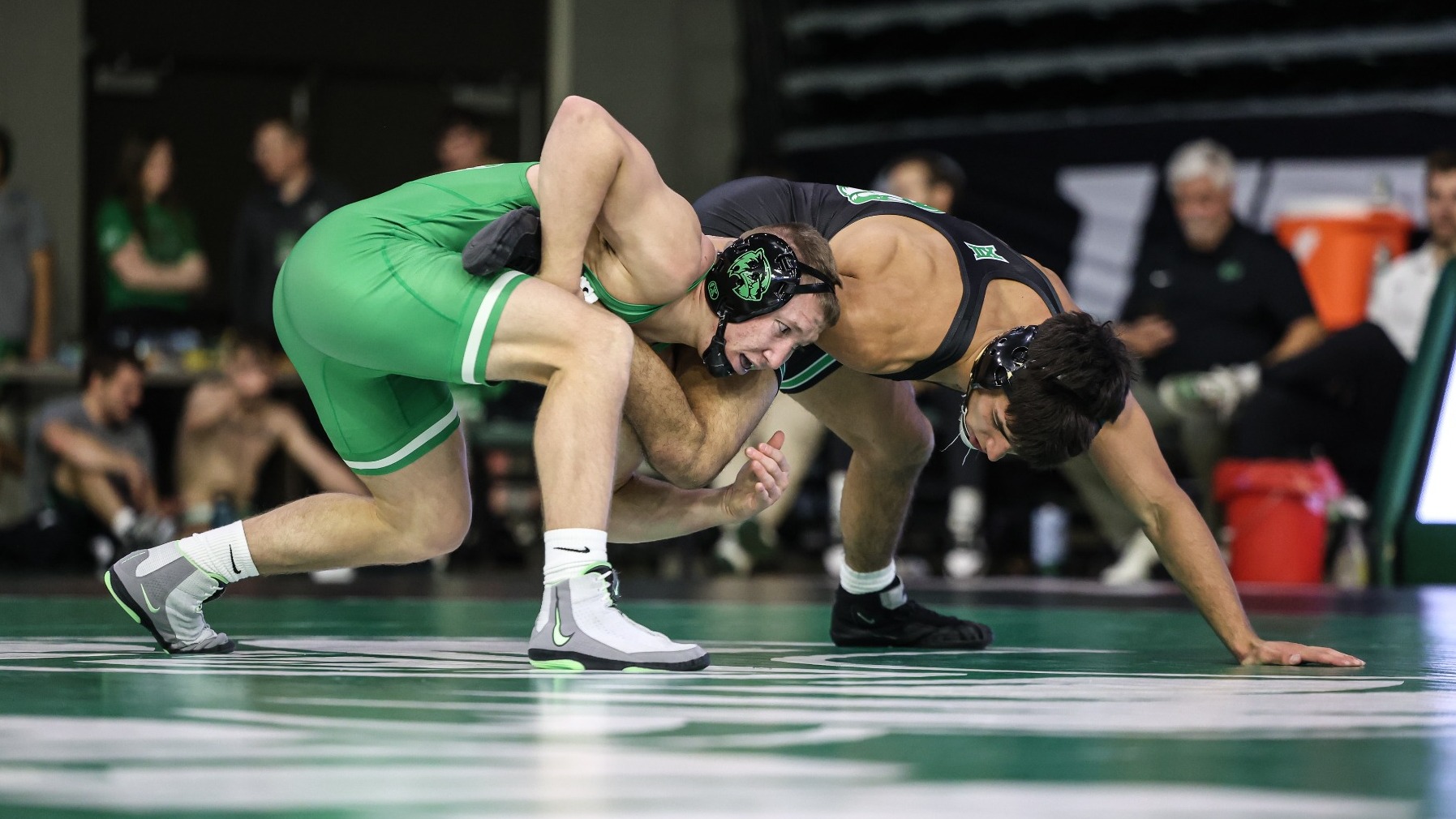 Jason Worthley competes against Josh Fish at 149 pounds at Utah Valley's 2026 Wrestle-Offs in Lockhart Arena