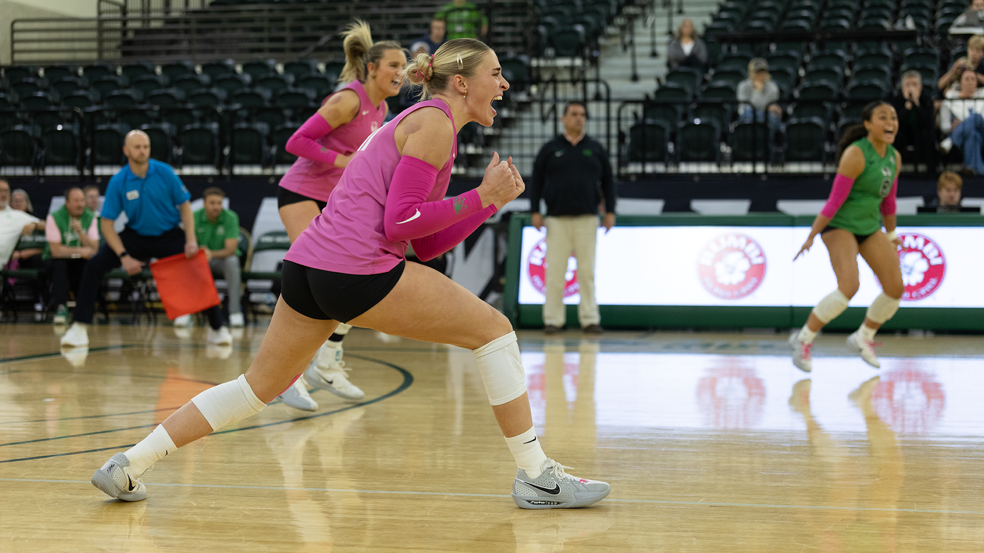Evalyn Medaris celebrates as Utah Valley defeated Sacramento State