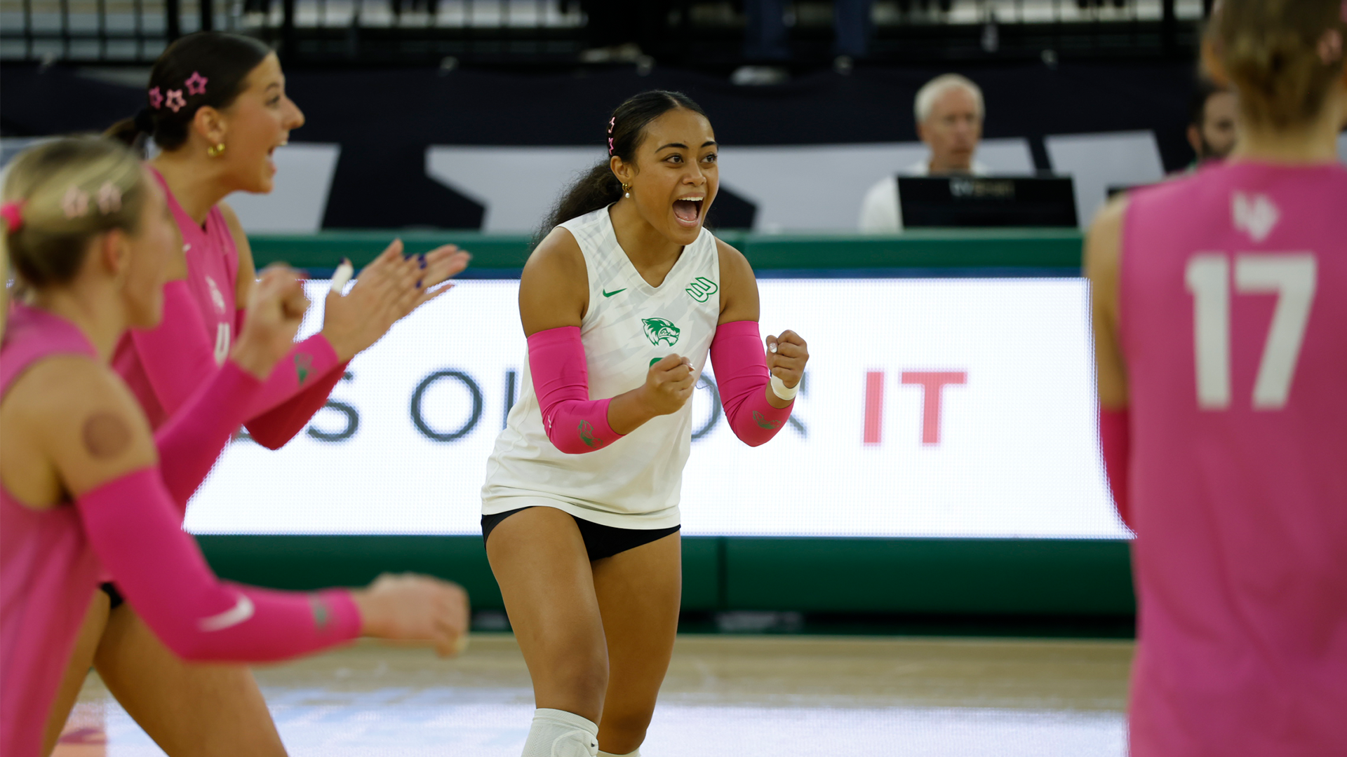 Lani Toutai celebrates after three ace match