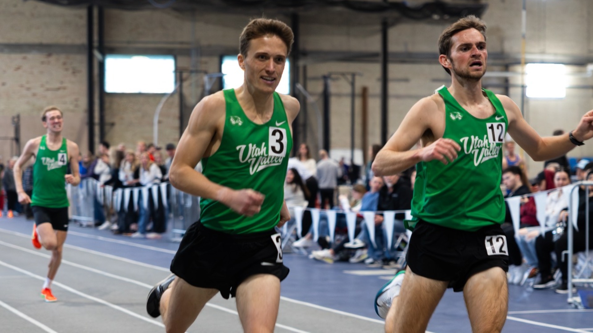 Wyatt Mortenson and Porter Whitworth come across the finish line at Utah State