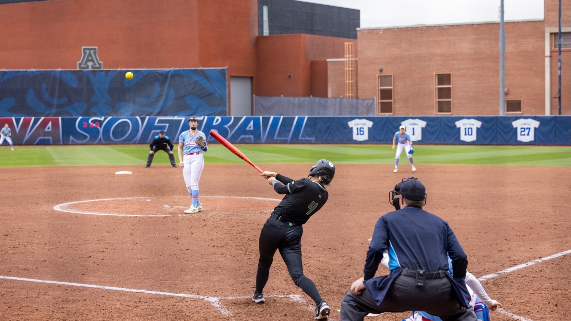 Peyton Hall hits a home run against Drake.