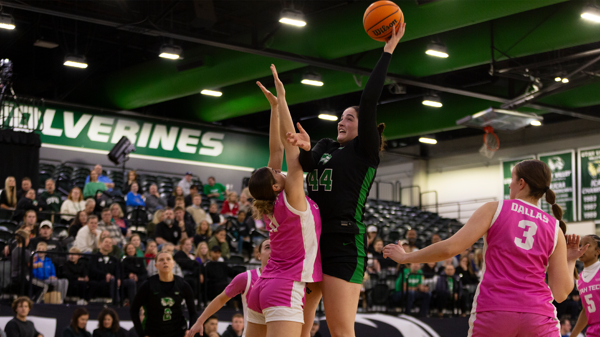Gracie Sorenson with a hook shot against Utah Tech