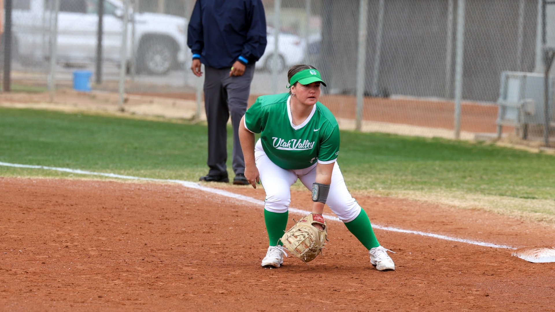 Emma Haygood plays first base against UMass Lowell