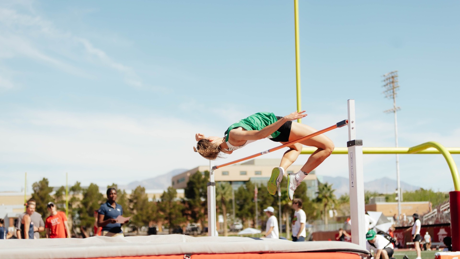 Aubrey Tasker does the high jump at the Utah Tech Invitational