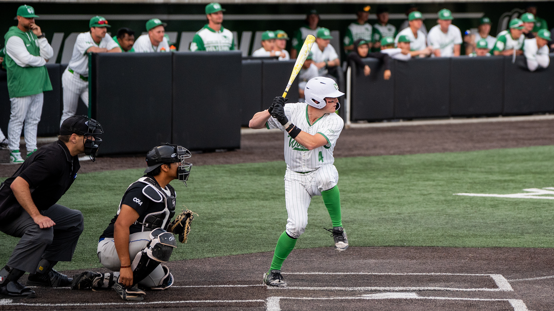 Mason Strong at the plate against CSUSB