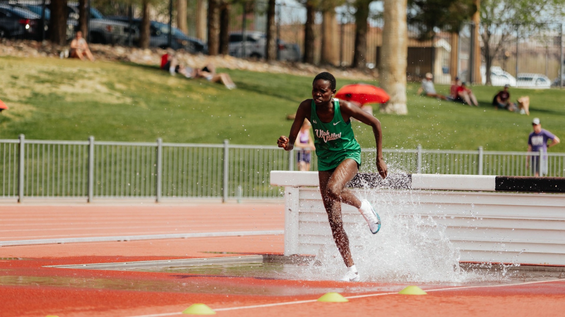 Caren Kipsirat in the steeple at Utah Tech