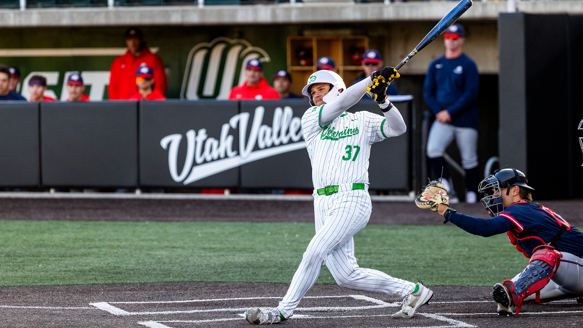 Derek Houston swings against Utah Tech