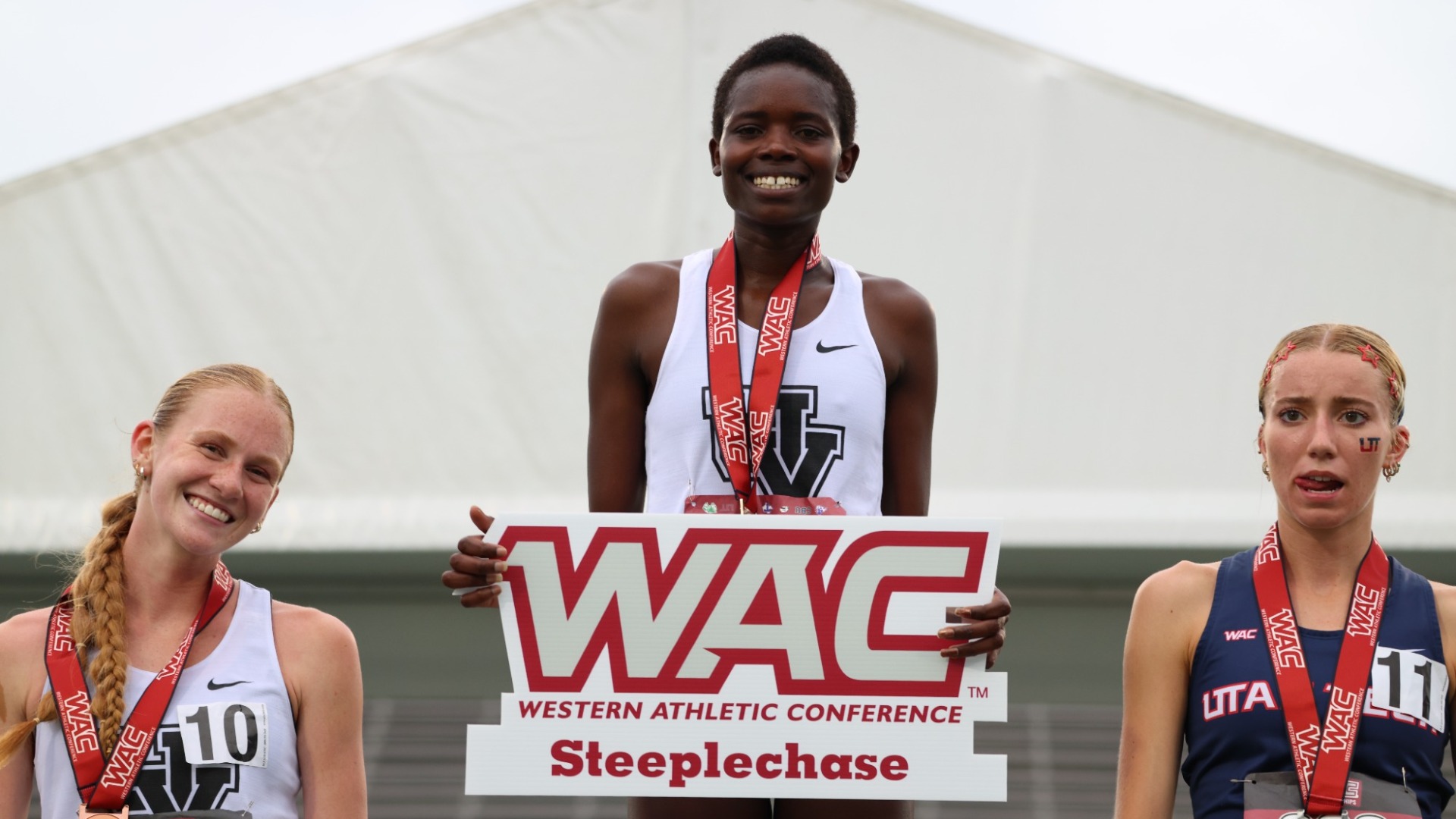 Caren Kipsirat and Kaitelyn Emmons with their steeple medals