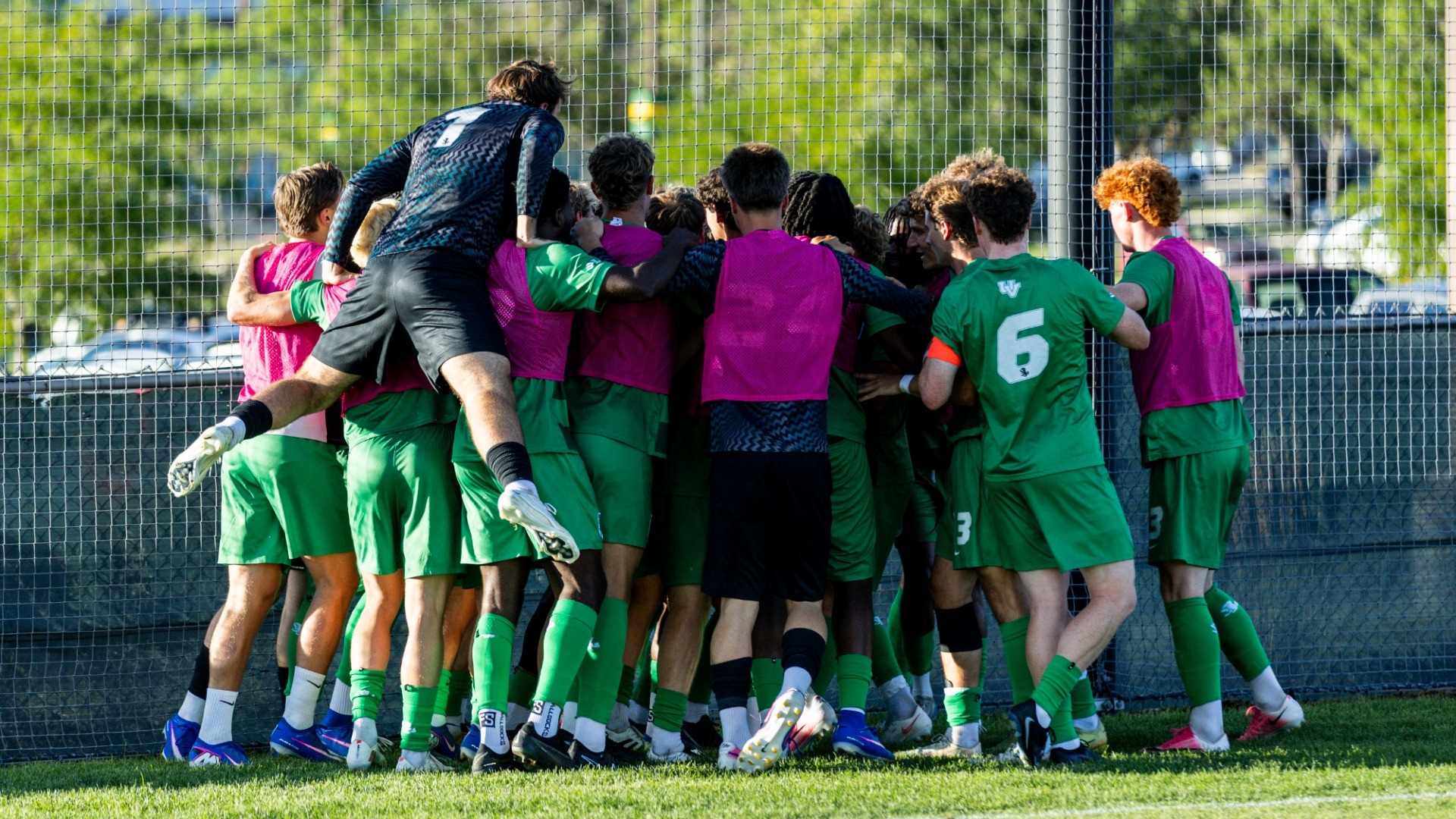 Team celebration of Naime Odeh's goal