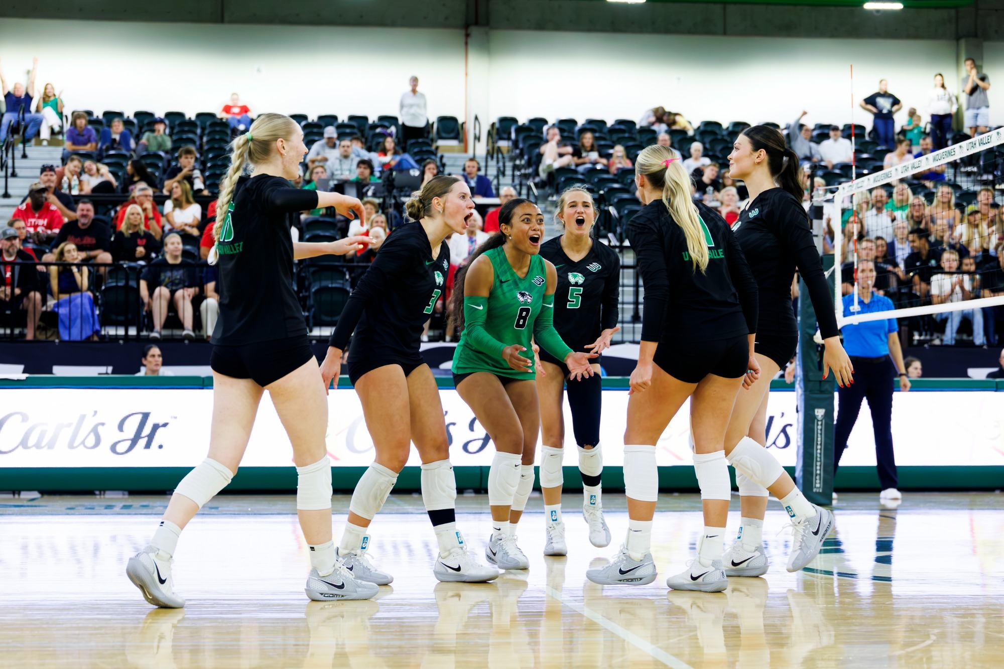 Utah Valley celebrates after a long rally against Utah