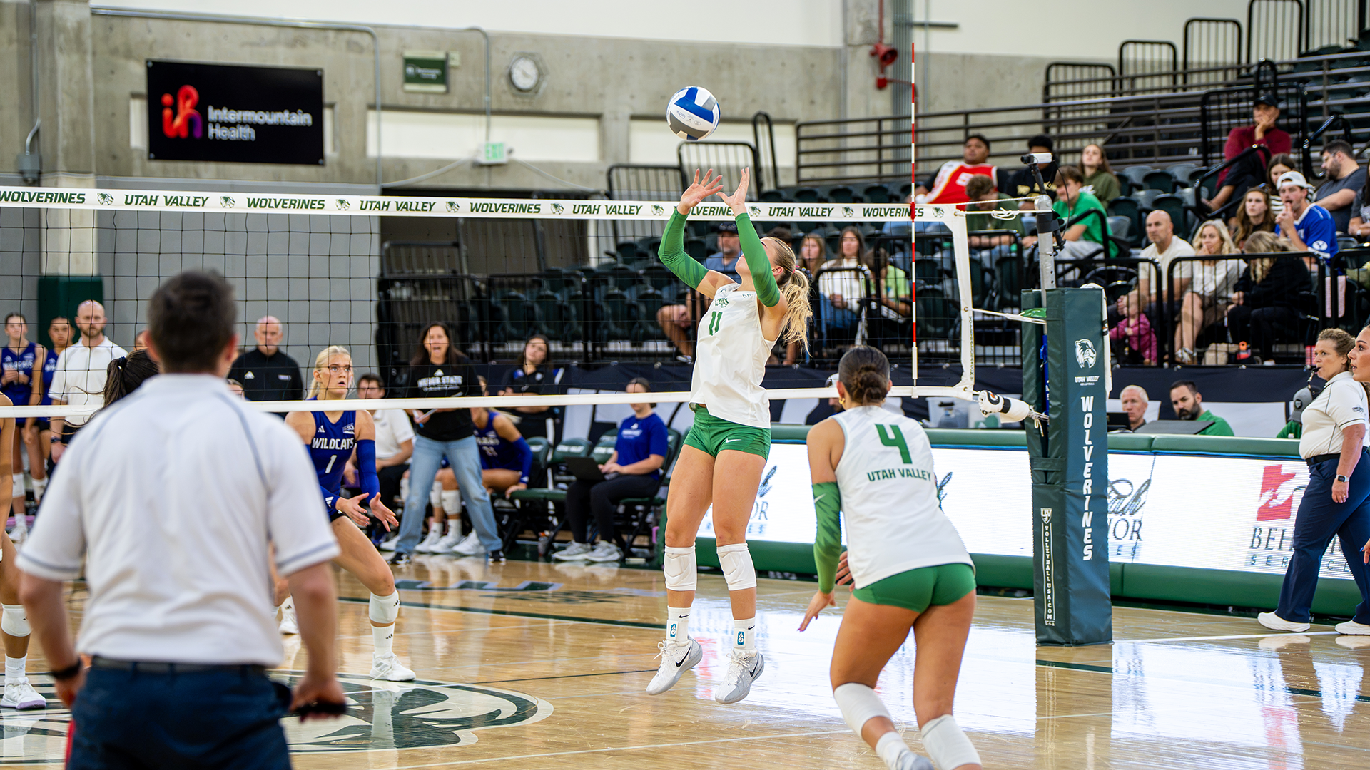 Evalyn Medaris sets against Weber State