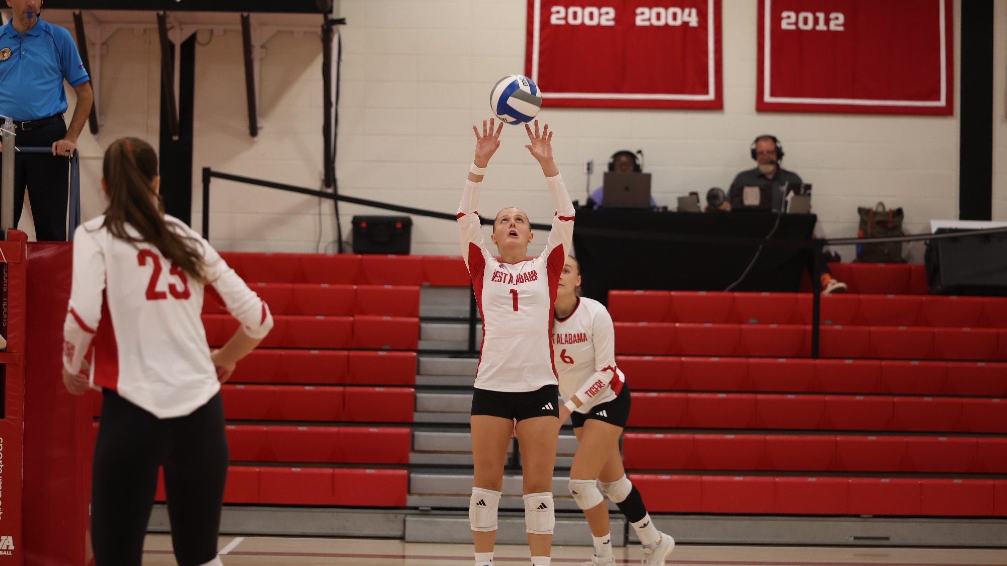 West Alabama setter Rachele Zanini sets the volleyball during a match against Union University inside Pruitt Hall.