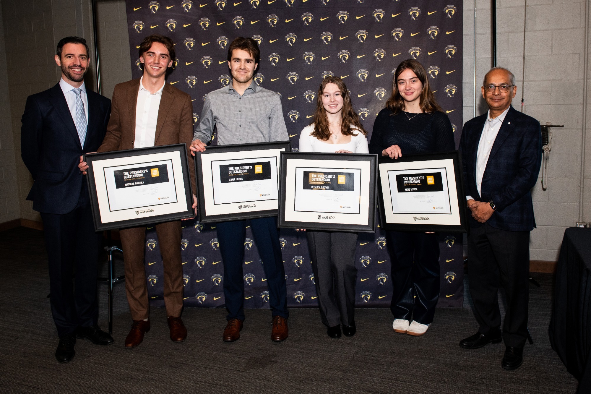 President Academic Honour Roll top four athletes standing with President Goel and Olivier Quesnel 