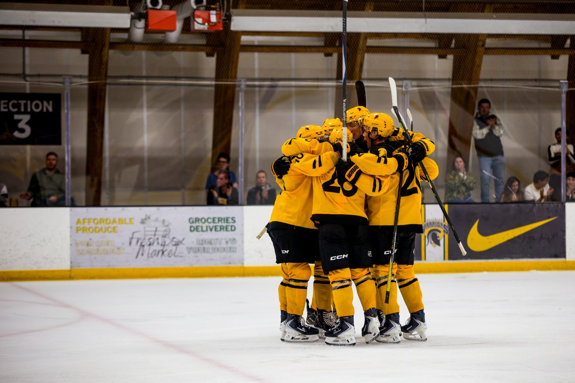 Men's Hockey celebrates a win over York