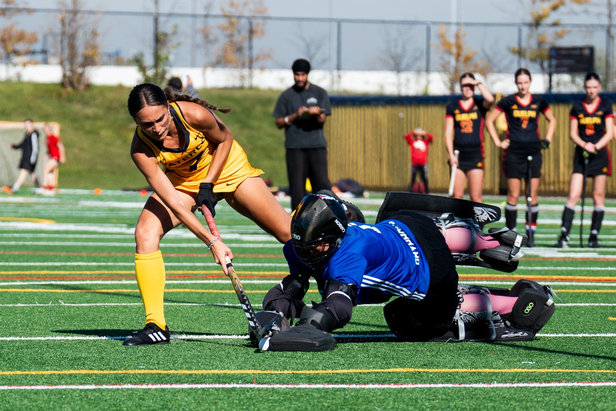 Sierra Blackburn takes a shootout attempt in the OUA bronze medal game