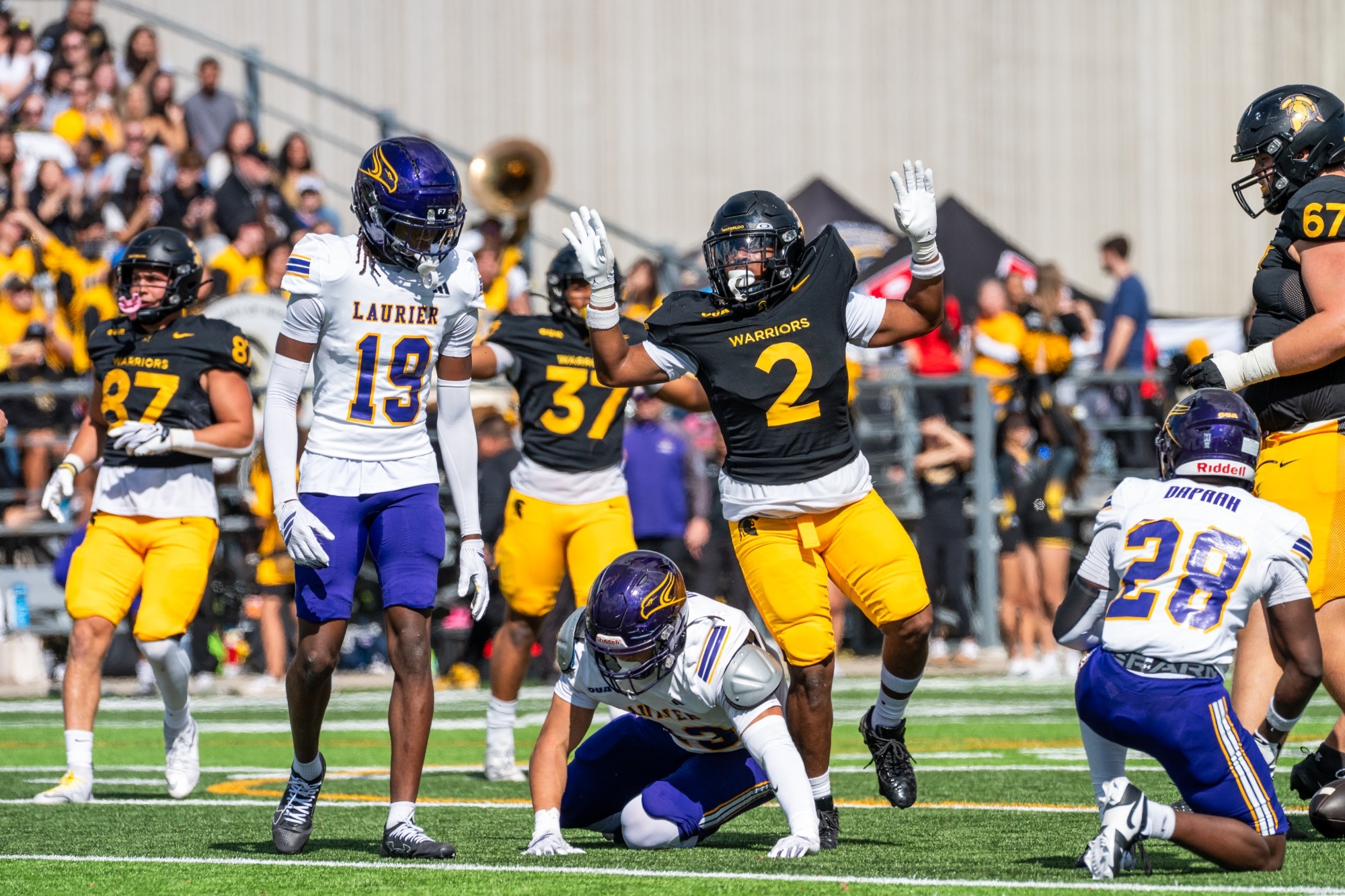 Ethan Miller celebrates a first down