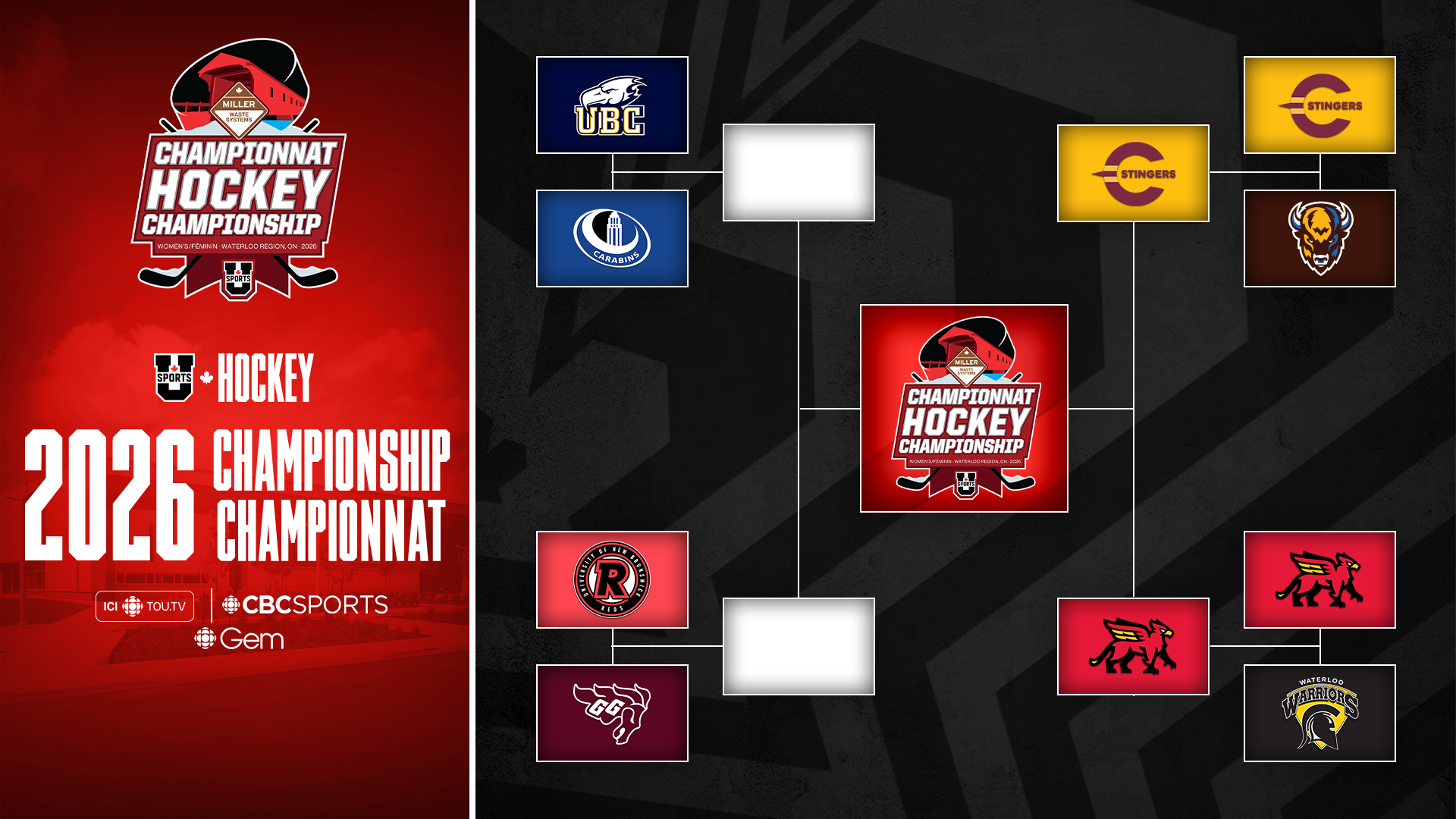 2026 Miller Waste U SPORTS Women's Hockey Championship Bracket March 20