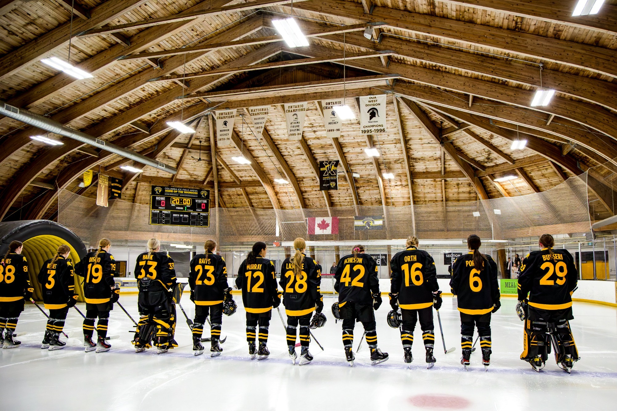 Warriors line up for the national anthem