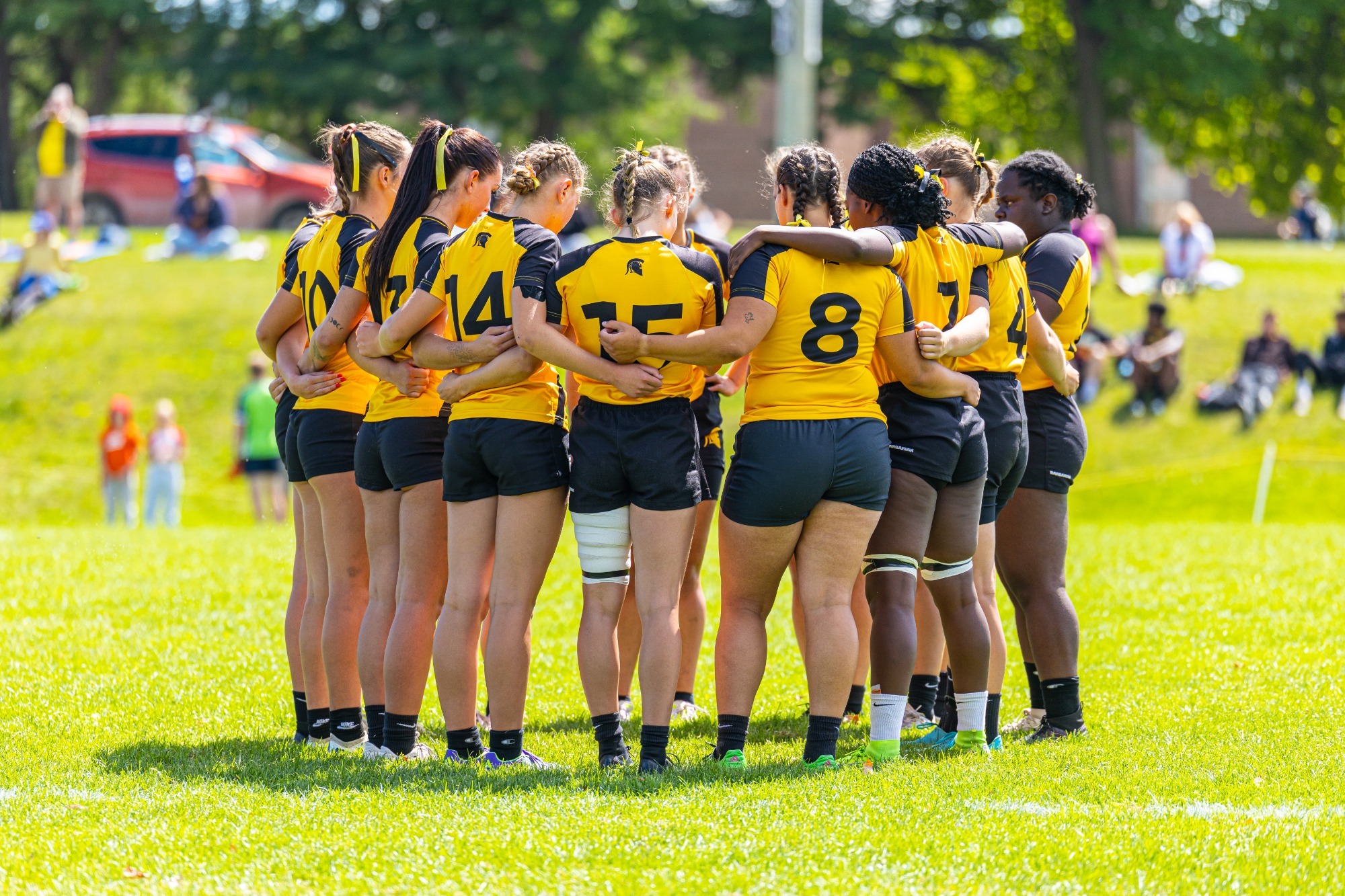 The Warriors huddle before a game