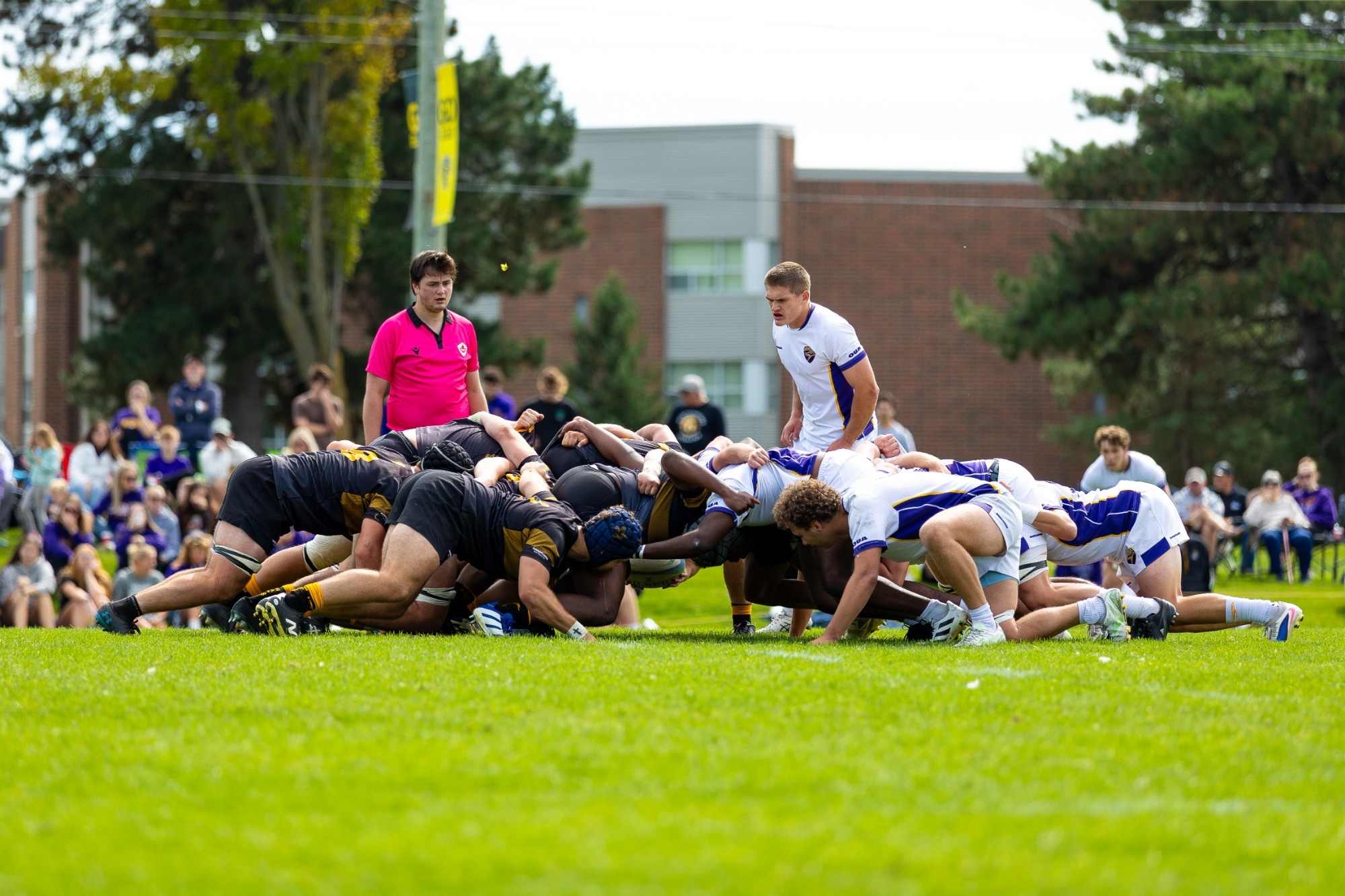 Men's rugby scrum vs Laurier