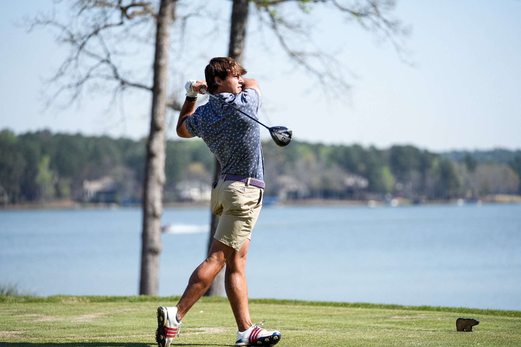 MGO at 2026 Linger Longer Invitational
UWG golfer swings club while wearing grey polo and khaki shorts.